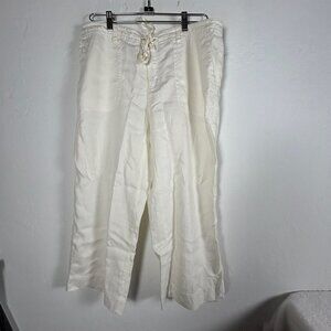 Liz Claiborne Lizwear Womens Linen Wide-Leg Cropped Drawstring Pants 12 White